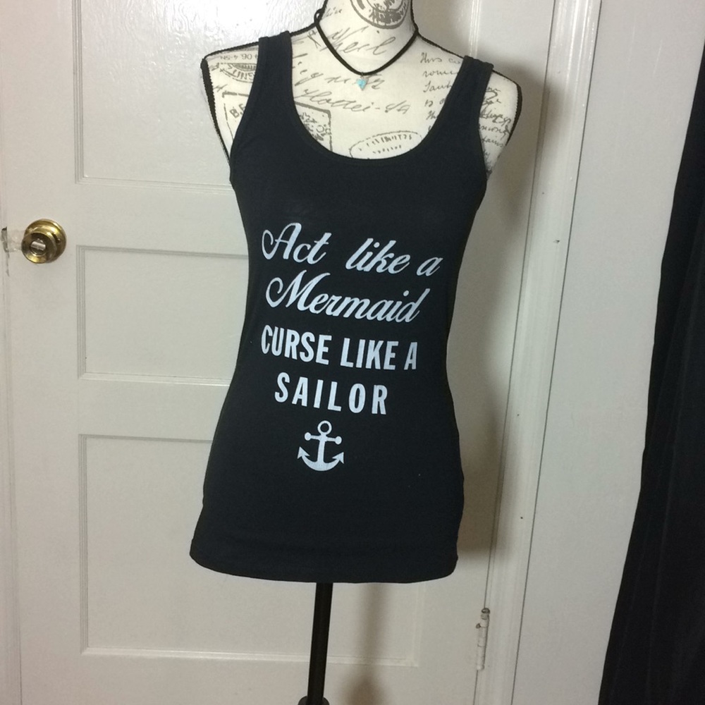 Act like a mermaid black tank top